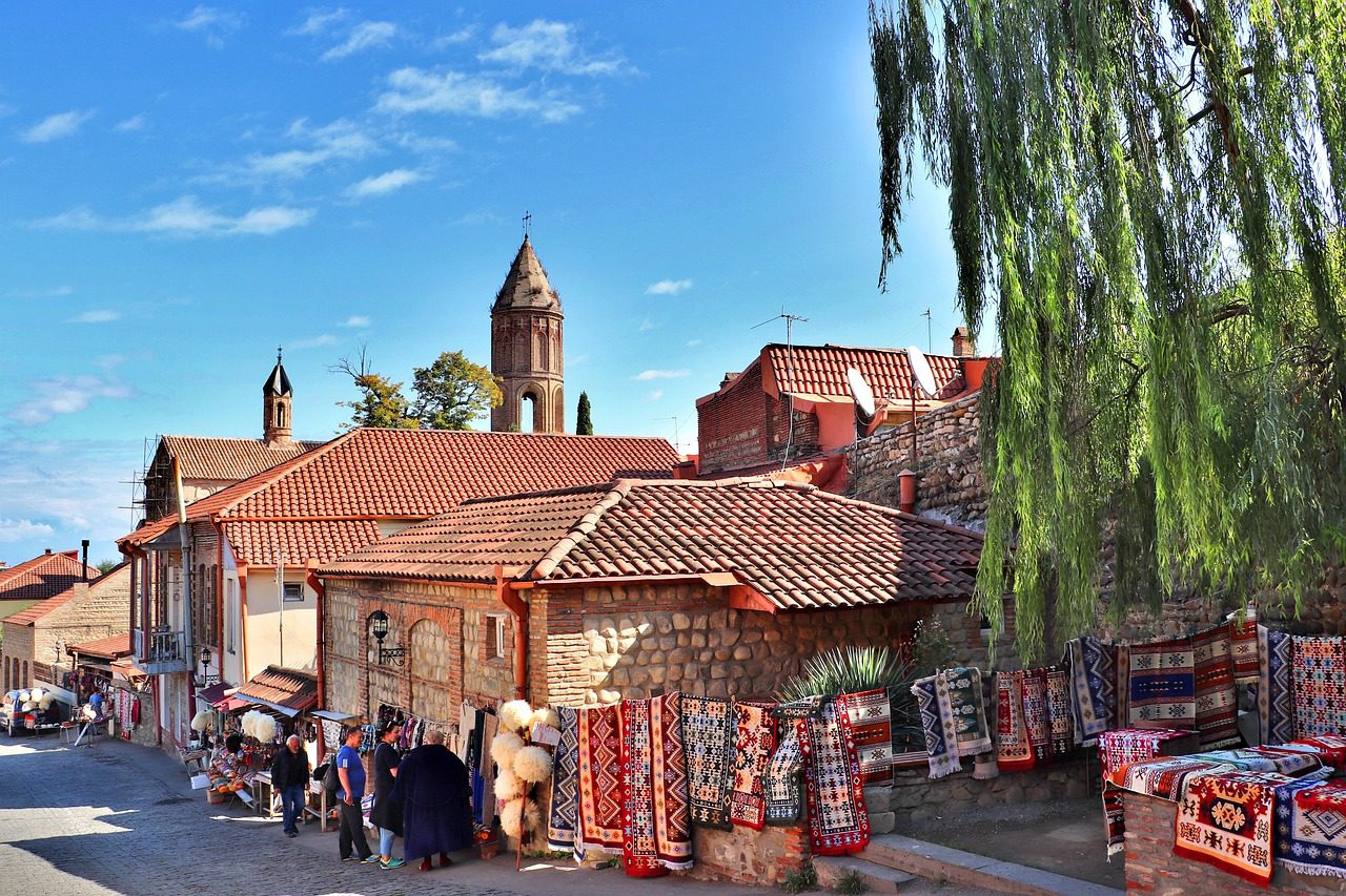 Village en géorgie avec des tapis Sighnaghi